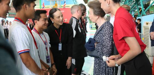 CH11627533 Save the Children UK's Patron, Princess Anne, The Princess Royal, meets with Thai footballers during her visit to Thailand