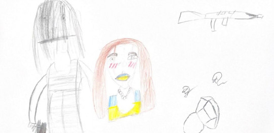 CH1670740 Hilda age 12 drew two tanks at Save the Childrens child friendly space in Bucharests north train station