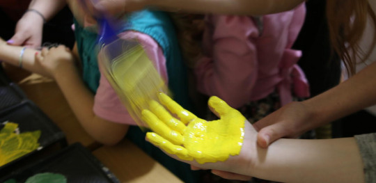 CH1680567 Children participating in craft activity in the child friendly space Ukraine