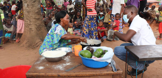 CH1704441 Community Volunteer Marceline 43 gives a cooking demonstration in East Kasai DRC