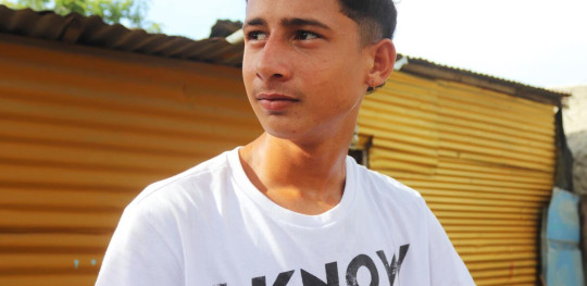 CH1828647 Sebastian 16 in the camp where the family lives in Colombia