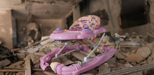 CH1909334 A child rocking chair among a rubble in Gaza 1