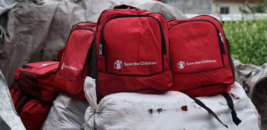 CH264126 Save the Children backpacksfor distribution in response to the Nepal floods