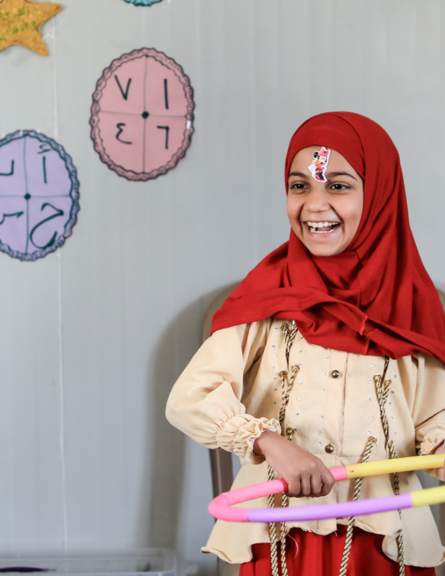CH11064340 Sandi, 9, during an activity at Save the Children's Temporary Learning Space in a displacement camp in Northeast Syria